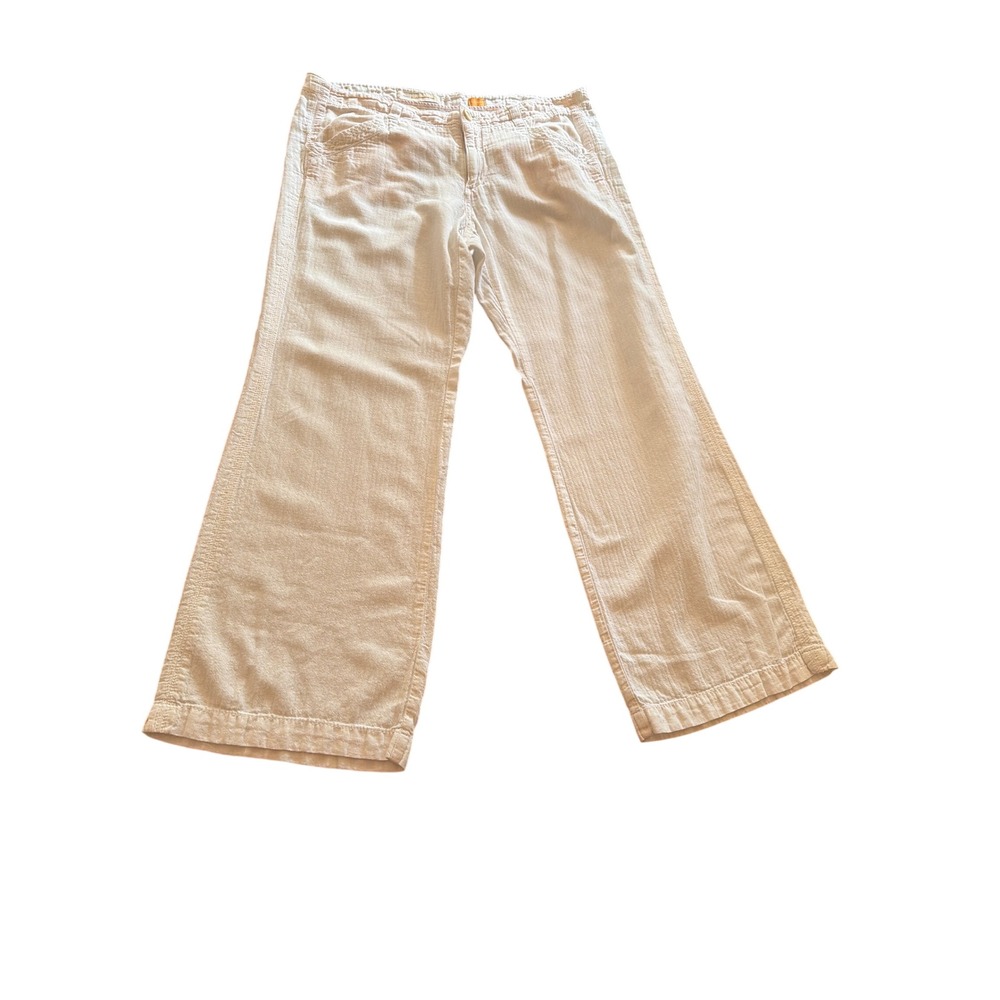 Pilcro and the Letterpress Pants Cream Linen Cotton Wide Leg No 14 Trousers 14